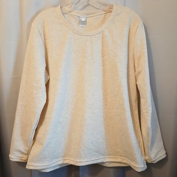 Nwt Scoop neck T-shirt Top womens L Cream Oatmeal Heathered Long sleeve terry - Picture 1 of 10